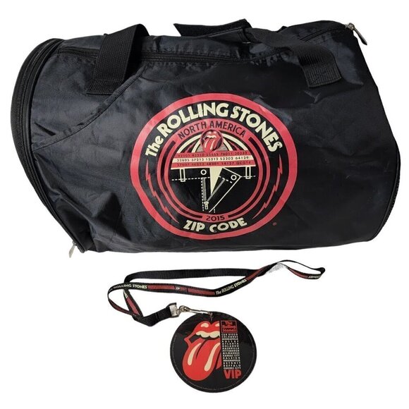 Rare Rolling Stones 2015 Zip Code Tour VIP Duffel bag and VIP Badge - Picture 1 of 11